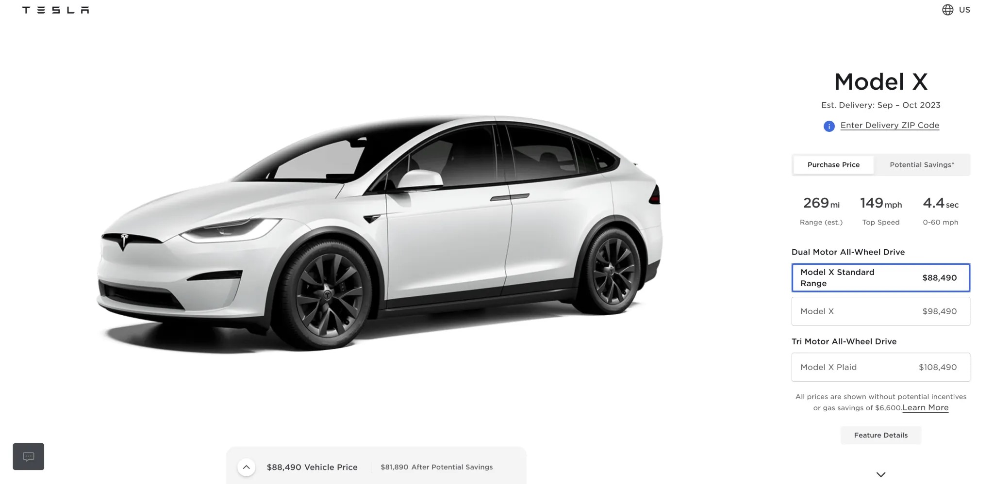 Kwh tesla model deals x