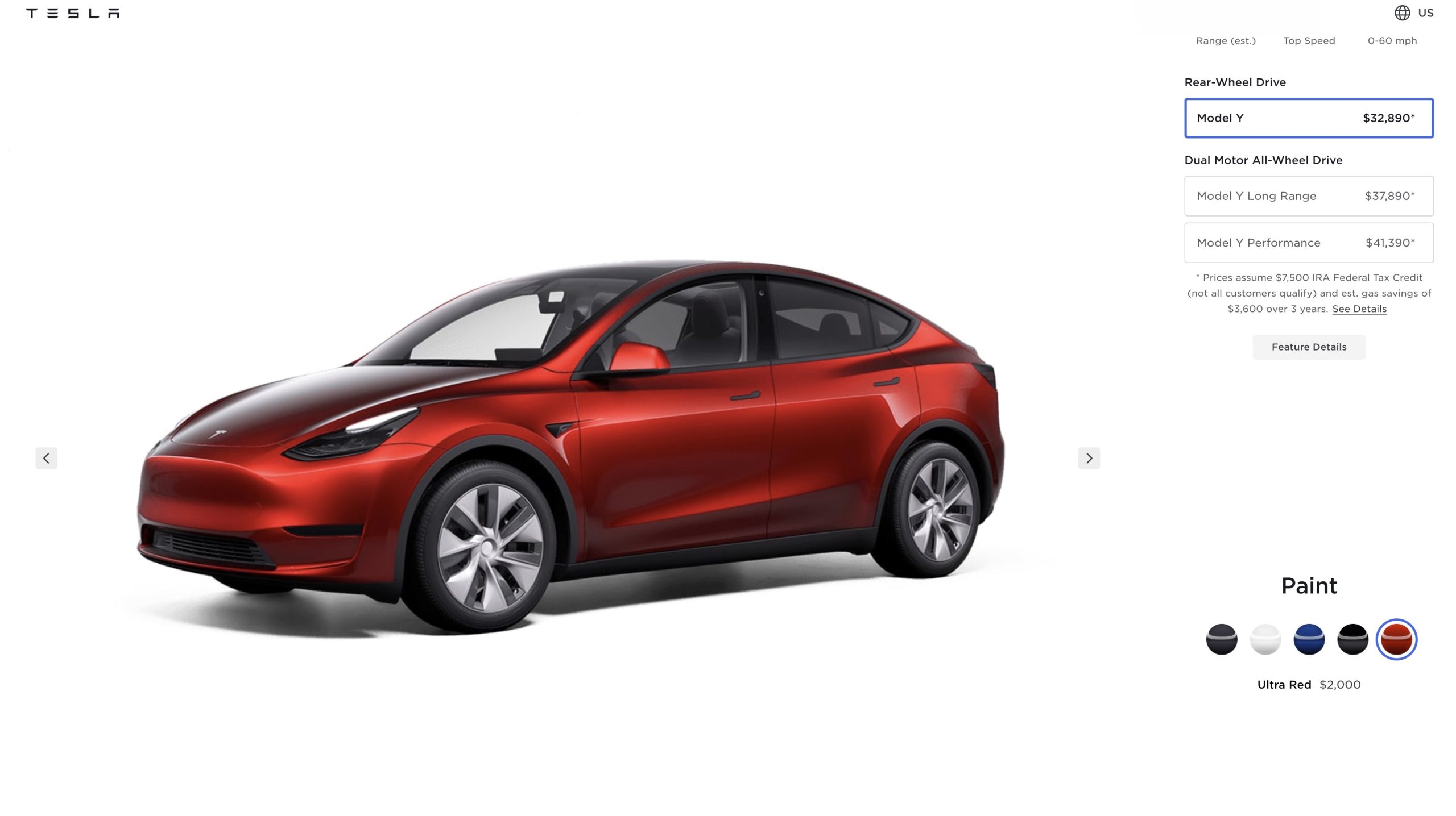 Red model deals y tesla