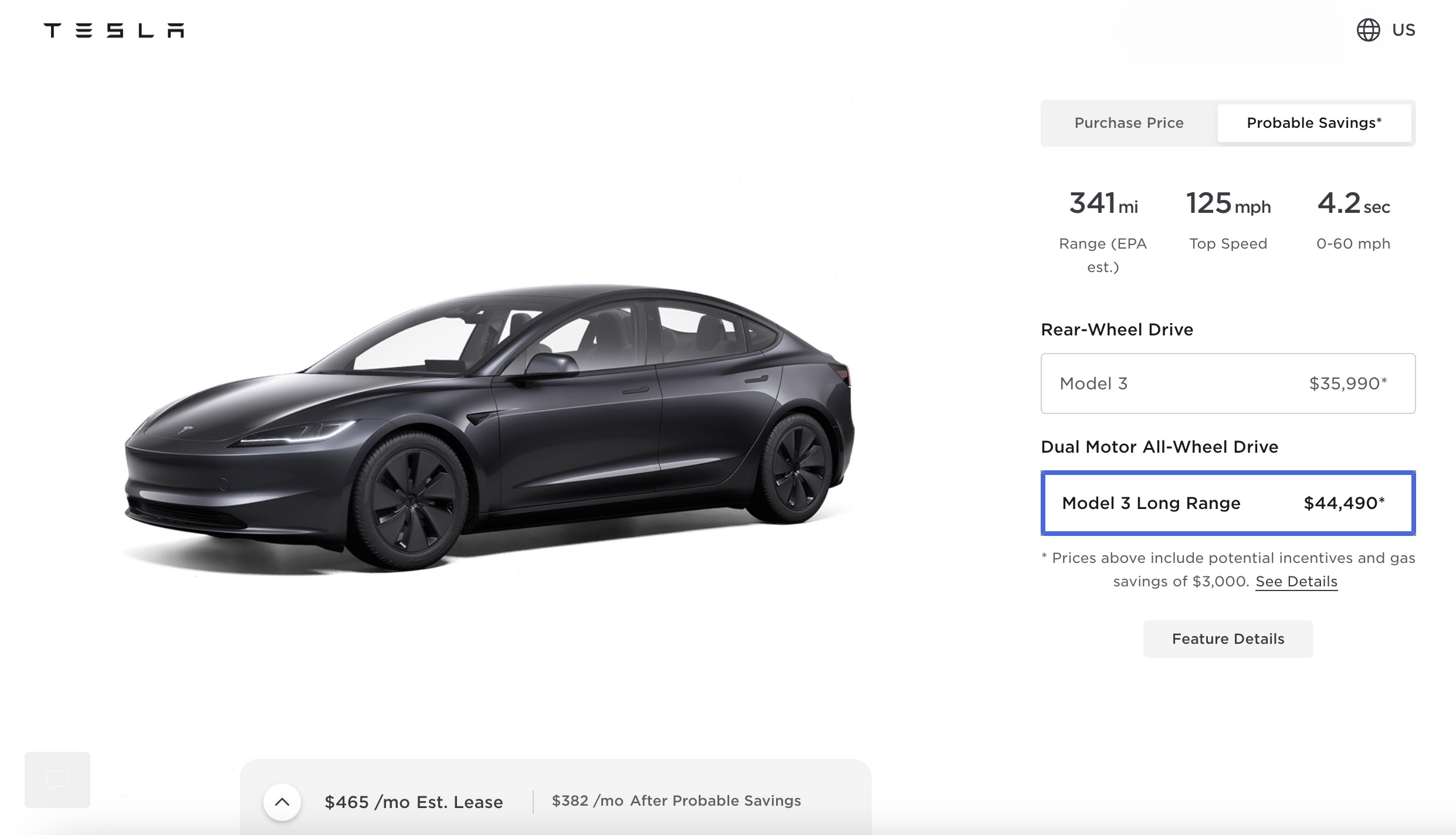 Model 3 long range outlet lease