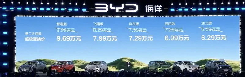 จอแสดงราคาจำหน่าย BYD Seagull ในงานเปิดตัว