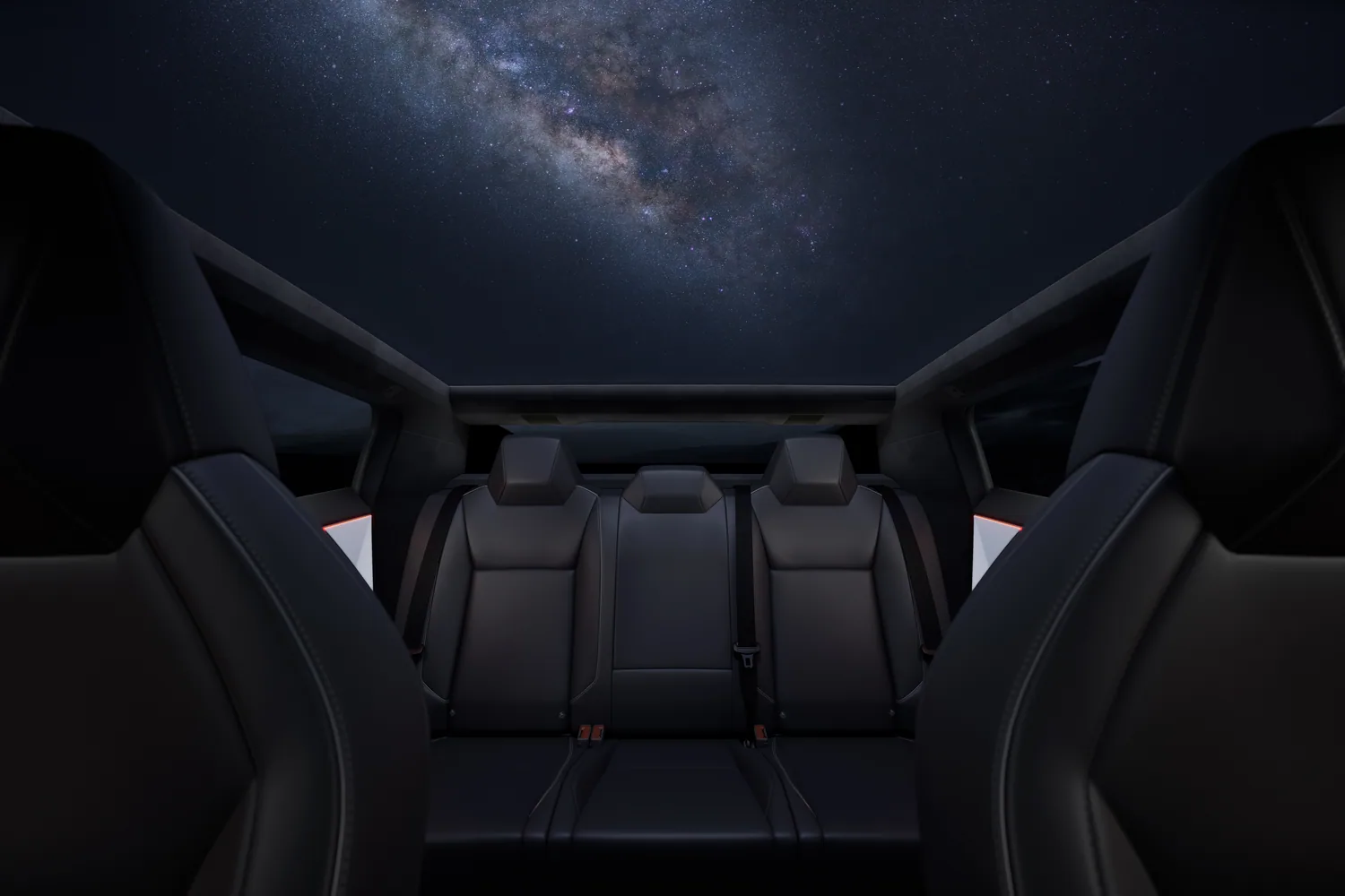 ห้องโดยสารด้านหลัง Tesla Cybertruck พร้อมหลังคากระจก