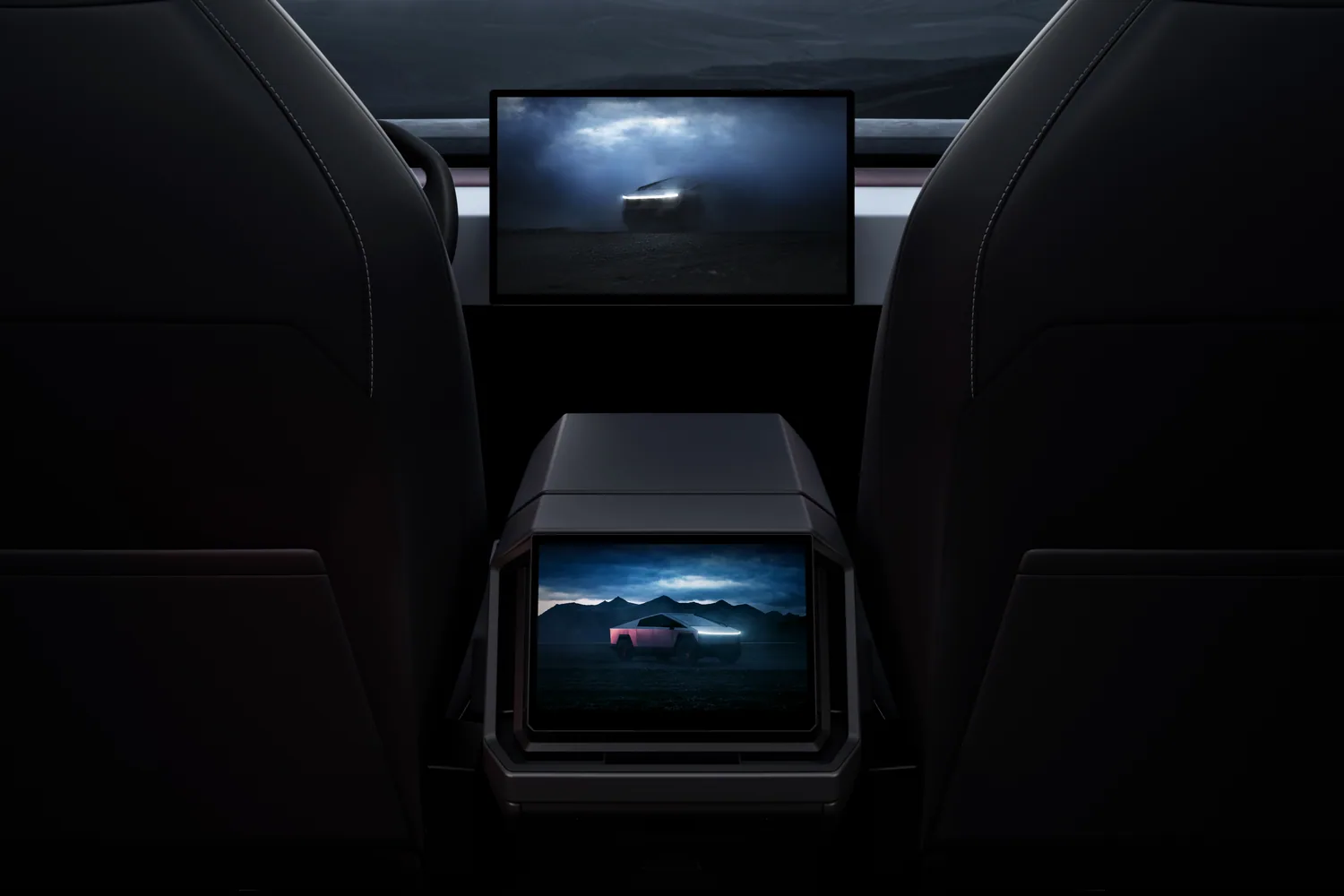 หน้าจอผู้โดยสารตอนหลังใน Tesla Cybertruck