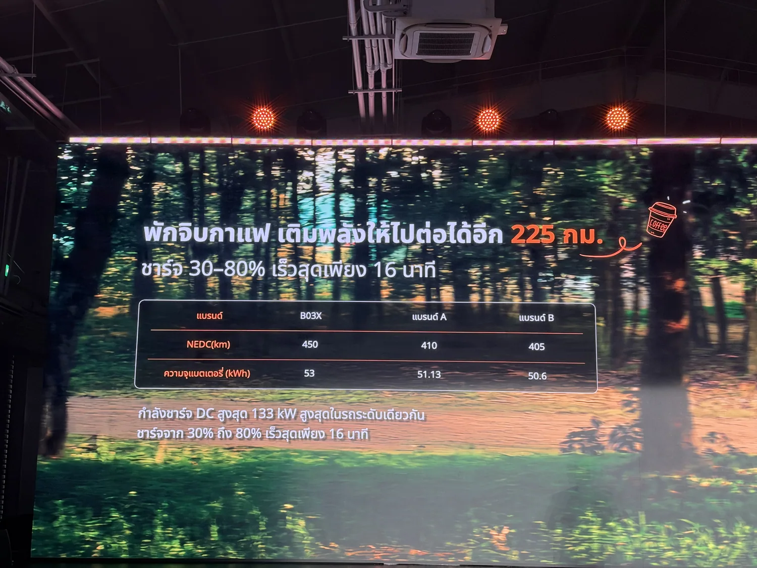สไลด์ข้อมูลสเปกการชาร์จ DC และแบตเตอรี่ของ Leapmotor B03X